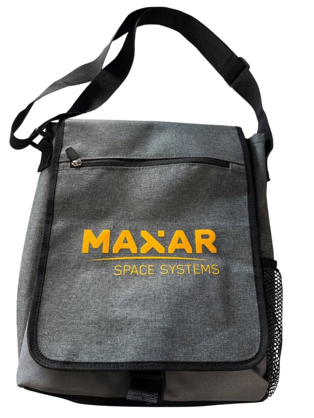 Maxar Space Systems Gray Messenger Laptop Bag 2 Compartment Duo Strap Snap Close